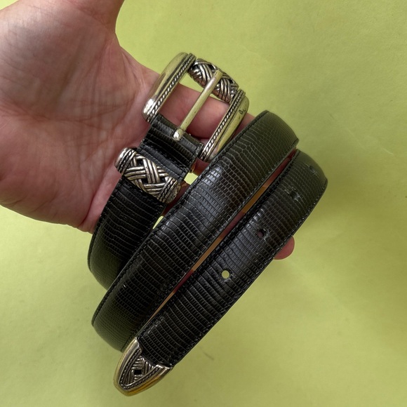 Vintage Brighton Dark Green Textured Leather Belt with Silver Buckle
